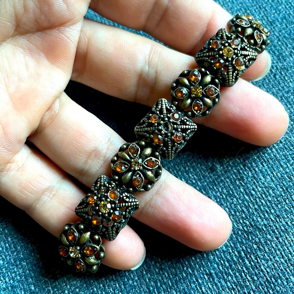 Beautiful Floral Jeweled Statement Stretch Bracelet